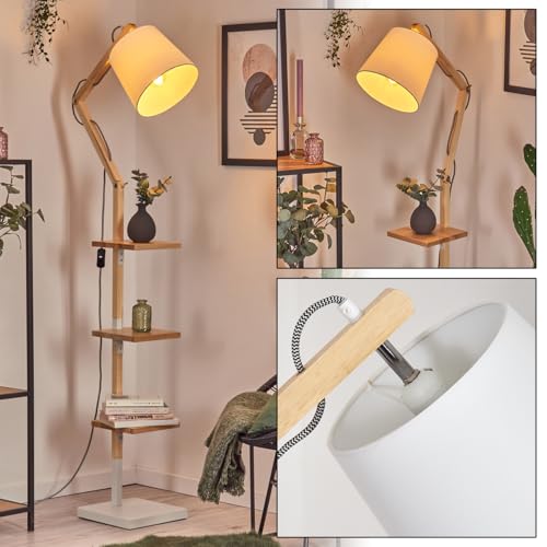 HOFSTEIN Lampadaire régulier en bois/métal/tissu naturel/blanc - Design bohème avec étagères et interrupteur - 152,5 cm - E27 - Salon, chambre à coucher,...