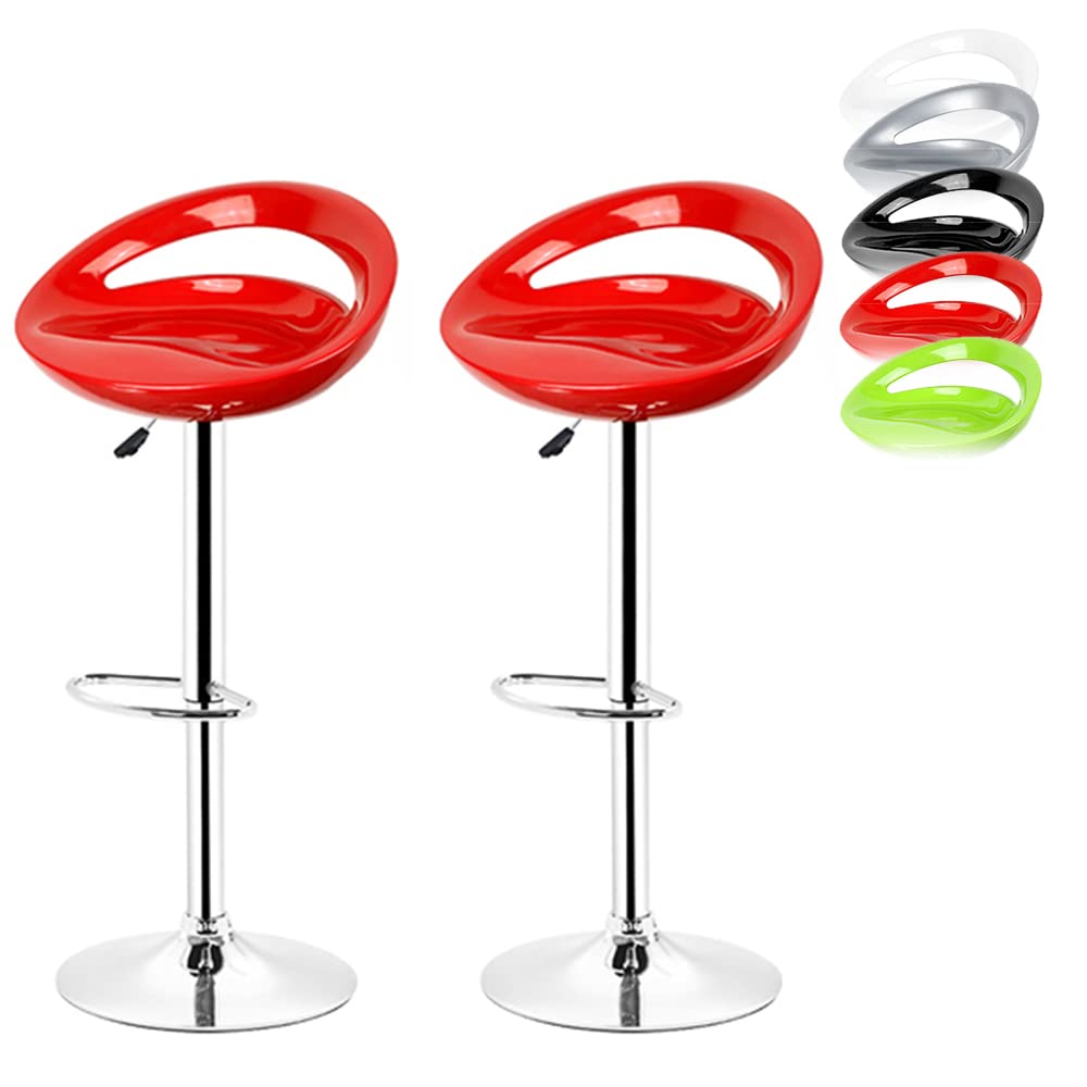 Juego de 2 Taburetes de Bar en Plástico ABS, Taburetes Altos de Cocina Giratorio-Taburete Alto-Ajuste de Altura de 55 a 75 cm (Rojo-2)