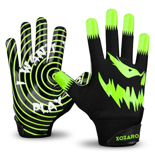 XOZARO Youth Football Gloves Silicone Super Sticky and High Grip Gloves for Kids and Adults (Black, Adult Medium)