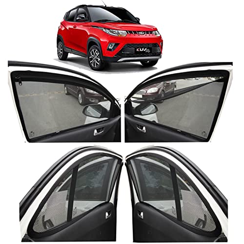 Image of Autofact Magnetic Car Sunshades Compatible with Mahindra KUV100 (Set of 4) - Easy Installation, UV Protection, Keeps Car Cool (Front 2 with Zippers for Easy Access, Rear 2 Without Zippers)