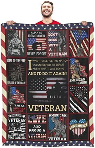 Veteran Blanket Gift for Proud Patriotic Veterans, Soft Warm Blanket Thank You Gifts for Veterans Dad Grandpa 50x40 Inch