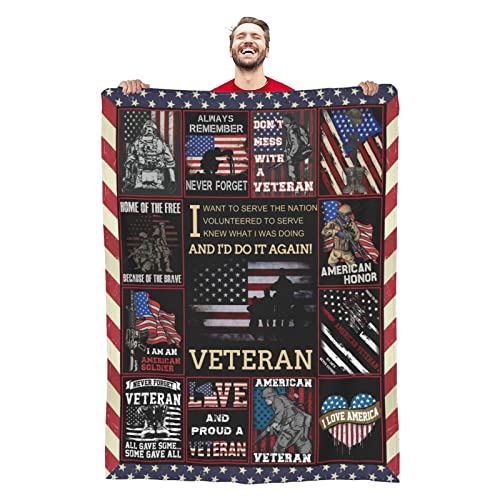 Veteran Blanket Gift For Proud Patriotic Veterans, Soft Warm Blanket Thank You Gifts For Veterans Dad Grandpa 50X40 Inch #TOP4