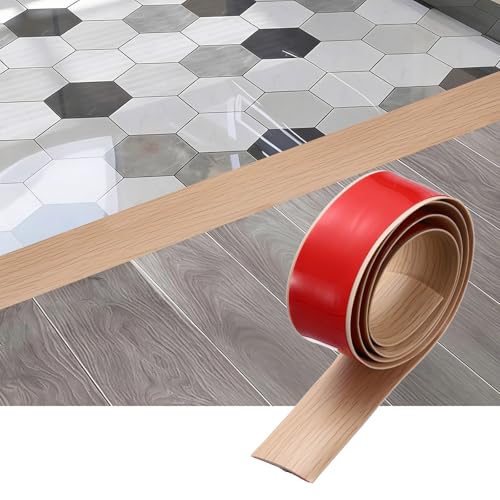 sourcing map Tira de transición de suelo, 3.2 pies x 1.57 x 0.15 pulgadas, tiras autoadhesivas para cubrir el suelo, borde laminado con grano de madera para transición de alfombras, color beige