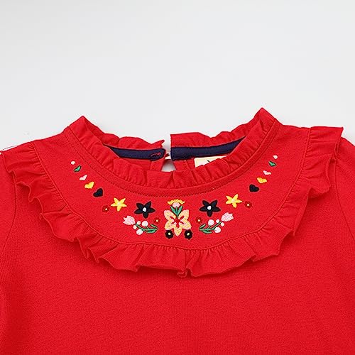 Image of Girls Cotton Long Sleeve Casual Cartoon Appliques Striped Jersey Dresses