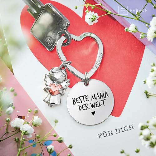 FABACH Beste Mama Schlüsselanhänger Schutzengel Glücksbringer mit Herz und Gravur - Beste Mama Geschenke Schlüsselanhänger - Beste Mama Geschenk Engel Glücksbringer Muttertag