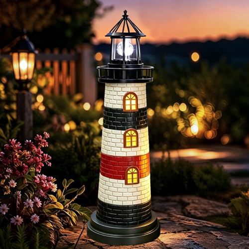 Garden Statues 23 Coastal Solar Lighthouse Garden Decor Waterproof Solar Lights Outdoor Decorative Beach Pool Patio Lawn Yard Decorations Unique Housewarming Gift Garden Gifts for Family Friends