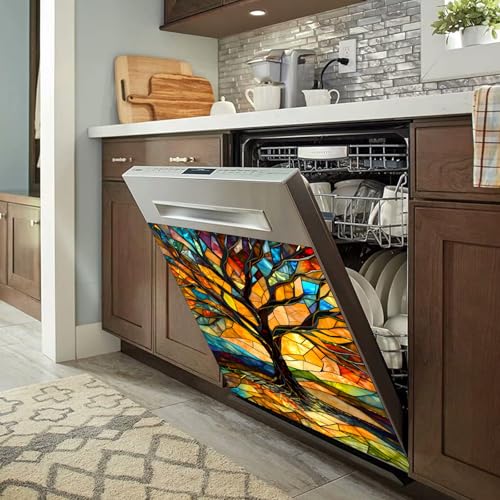 Image of Colorful Tree Dishwasher Magnet Cover for Washers Fridge Cover Panel Decal Home Kitchen Decor,Washing Machine Cabinet Reusable Dishwasher Covers,26 x 23 inch