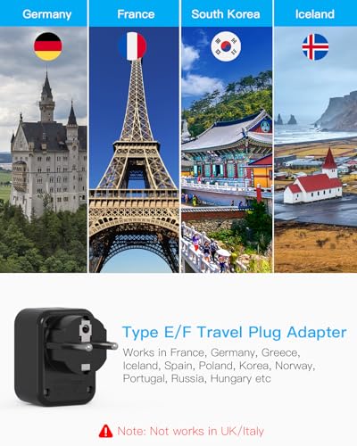 Image of HANYCONY Type F Travel Plug Adapter, Germany France Type E Travel Power Adapter with 2 Outlets 3 USB Ports(2 USB C) for US to Europe EU Spain Iceland Korea Greece Norway Russia German French