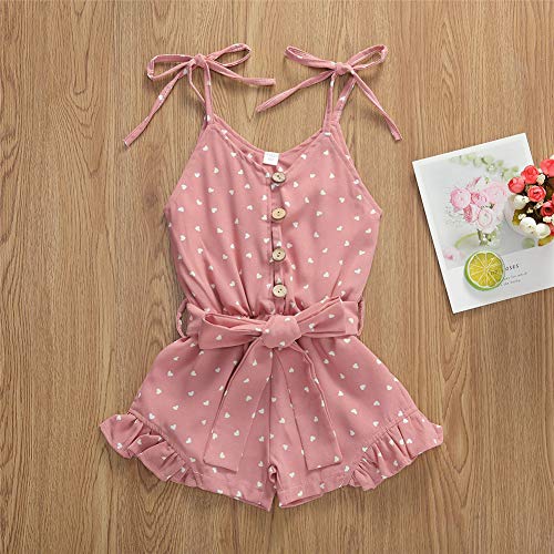 Rtnnsbbfcm Toddler Baby Girl Valentine\'s Day Romper Bodysuit Heart Print Sleeveless Strap Ruffle Jumpsuit Outfit (A Pink, 4-5T) - Thumbnail 4