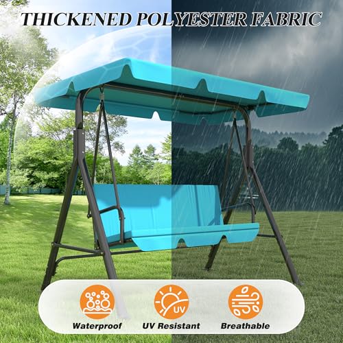 Image of GARTOO 3-Seat Patio Swing Chair, Outdoor Porch Swing with Adjustable Canopy and Durable Steel Frame for Patio, Garden, Poolside(Turquoise)