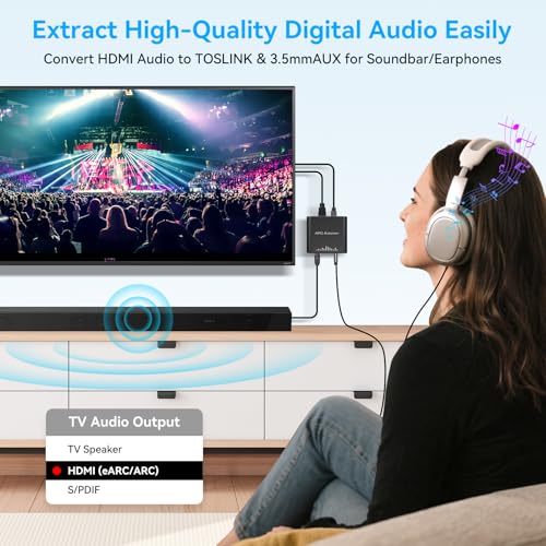 Adaptador de audio óptico con salida AUX de 3.5 mm y extractor HDMI ARC para DTS y Dolby AC3 5