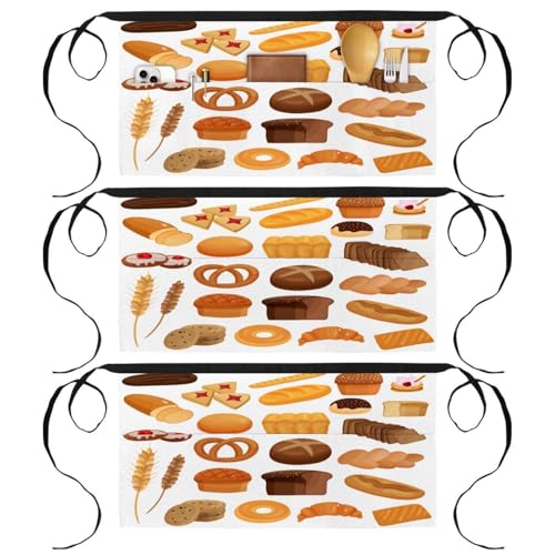 Lot de 3 tabliers multicolores de boulangerie à 3 poches