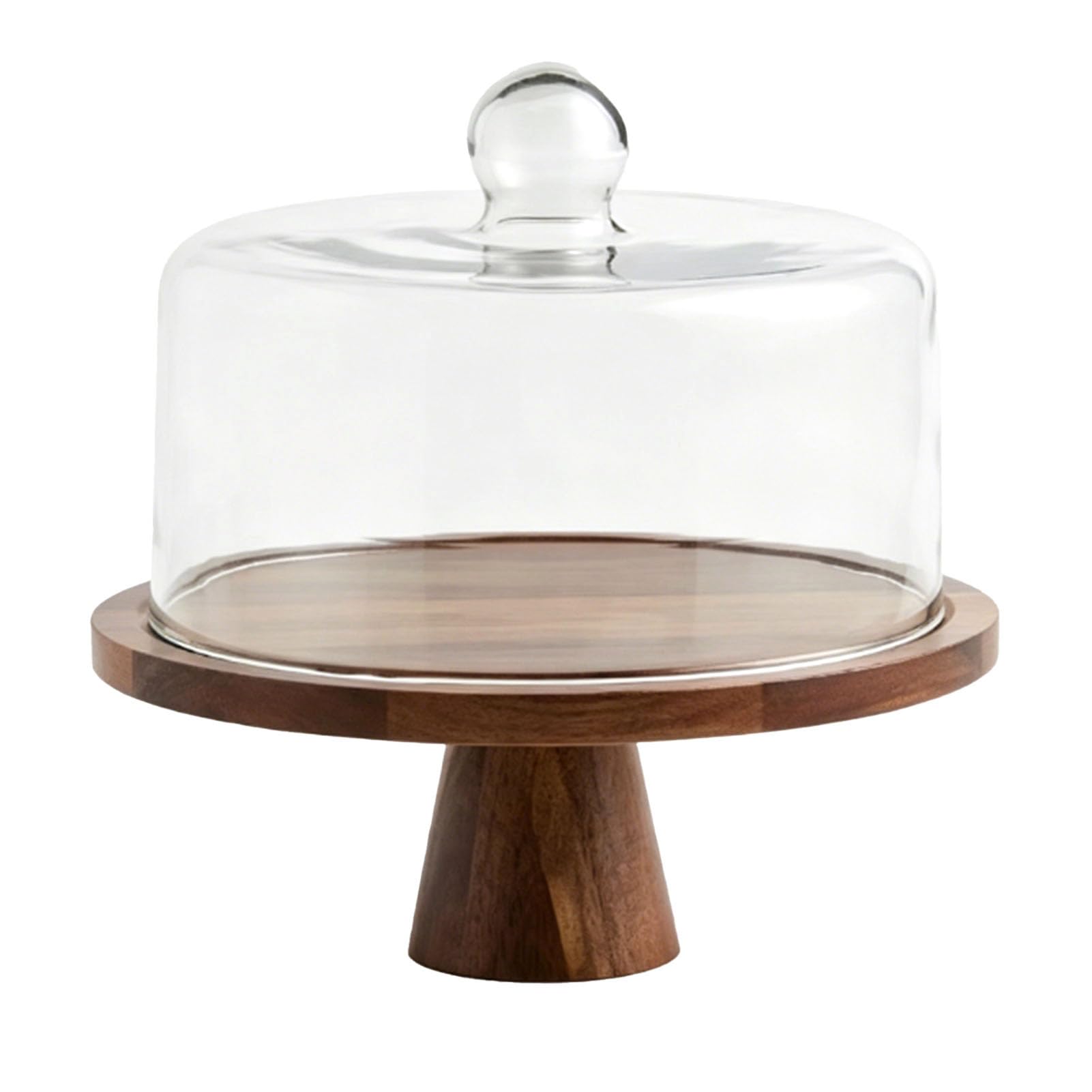 Aramox Alzata per Torte in Legno, Espositore per Dessert con Cupola in Vetro, Base in Legno 26 X 27,5 X 26 Cm con Coperchio da 23 Cm, Vetrina per Torte e Pasticceria per Compleanni, Matrimoni,