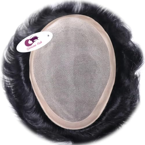 Image of COMFORT Monofilament Hair Patch for Men | 100% Human Hair Wig Original | Natural Look Durable Toupee | Non Surgical Replacement System | Use with Clips, Glue or Tape | (Natural Black, 10x8)