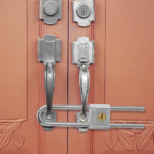 Long Shackle Padlock - Laminated Steel Waterproof Padlock - 2 Inch Long Beam Door Lock, Argent, X - Image 2