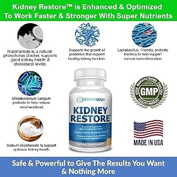 Kidney Cleanse Detox & Repair - Formulated by Kidney Health Expert Living w/Transplant - US Made Kidneys Support Supplement, Detox & Flush - Renal Vitamins 120 Capsules