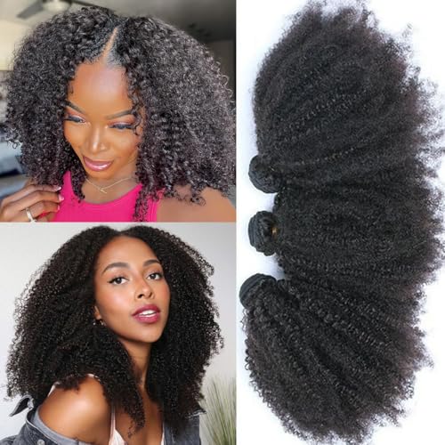 Tissage Bresilien en Lot Afro Kinky Curly Human Hair Bunldes Tissage Naturel Cheveux Humain Bouclé Meche Bresilienne Couleur Naturelle Noire 14 16 18 Pouces...