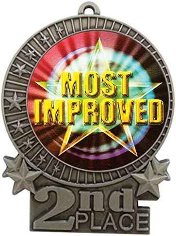 Express Medals 1 to 50 Packs - 3" MIP Most Improved Player 2nd Place Silver Medal with Neck Ribbon Award XMDMY4