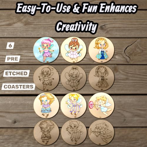 Image of BAGJI TOYS DIY Coaster Painting Kit for Kids & Adults - 6 Pre-Marked Wooden Tea Coasters with Stand, 12 Non-Toxic Water Base Colours & 1 Brush - Mandala Art & Craft DIY Set - Beginner Friendly Painting Craft Kit, Birthday & Gift Activity (MNDD2)