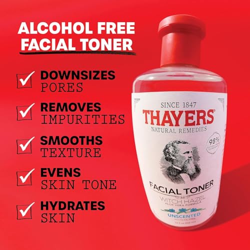 Image of THAYERS Alcohol-Free, Hydrating, Unscented Witch Hazel Facial Toner with Aloe Vera Formula, Vegan, Dermatologist Tested and Recommended, 12 Oz (Pack of 2)