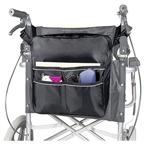 Rollstuhltasche Hinten Wasserdichte Rollator Rollstuhl Tasche Hinter dem Sitz Rucksack Rollstuhl Hinten Oxford Rollstuhlrucksack Schwarz Rollstuhl Bag mit reflektierenden Streifen für Rollstuhl Griffe Cover