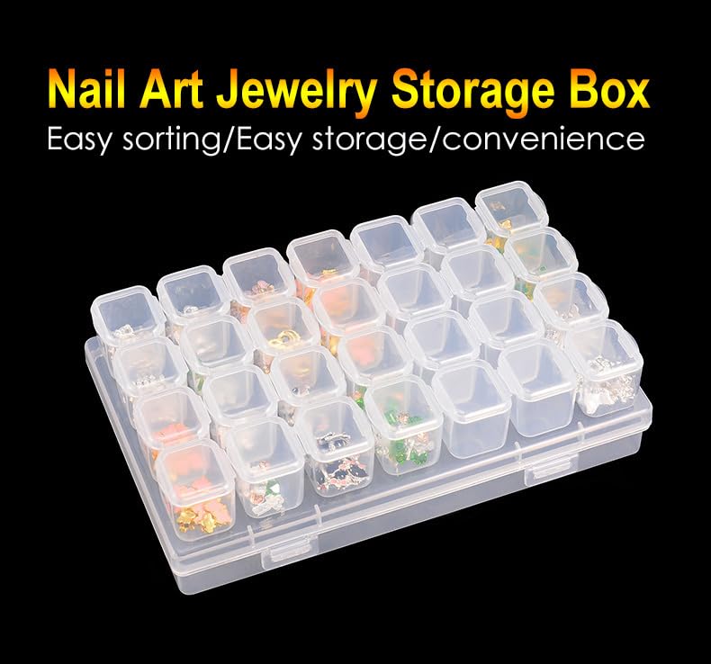 Image of AKOAK 28-Compartment Transparent Plastic Storage Box, Separate Lid, Transparent Compartment, Nail Art Storage Box, Jewelry, Rhinestone, Beads, Screws, Organizer Container