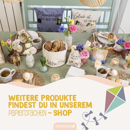 Papierdrachen Taschenkissenbezug | praktischer Kissenbezug mit Taschen | hochwertige Bestickung | Muttertag Geschenkidee | in Größe 40x40cm