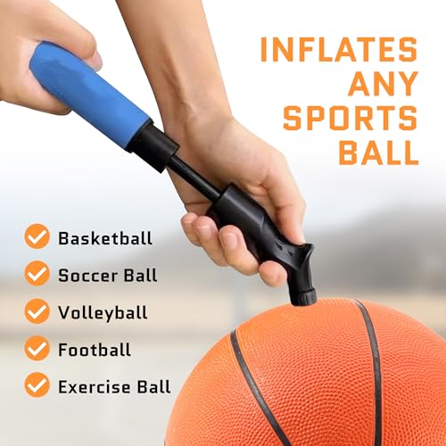 Ball Pump for Sports Balls – Hand Pump – Basketball, Soccer Ball, Volleyball & Football Inflator – Push & Pull System for Quick Inflation – Includes 5 Needle Set - Thumbnail 4