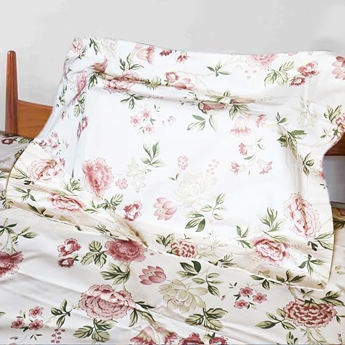 Image of Pure Source India Pure Cotton Elegance Bedding Set, Dreamy Cotton Comfort Double Bed Sheet with Pillow Covers (Pink Flora Green Leaf)