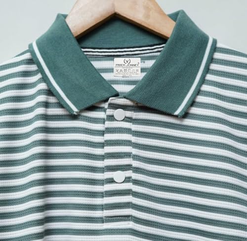 Image of Mack Jonney Men's Striped Cotton Rich Collar Neck T Shirt | Collar Tshirts | Half Sleeves | Striped-Regular Fit-MM423-nw