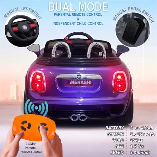 Image of MEKASHI Premium Electric Ride on Cars for Kids with Long Wheel Base, 1-7yrs (Metallic Violet, MKS001)