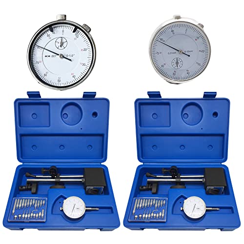Professional 0-1.0" Dial Indicator And 0-10Mm Dial Indicator With Magnetic Base Holder & Point Precision Inspection Set Tester Gage Gauge Fine Adjustable Long Arm 0.001" 0.01Mm Precision #TOP11