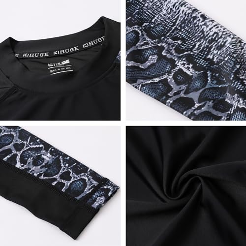 Image of HUGE SPORTS Men's Rash Guard Long Sleeves UPF 50+ UV Sun Protection Quick Drying Splice Compression Swim Shirts
