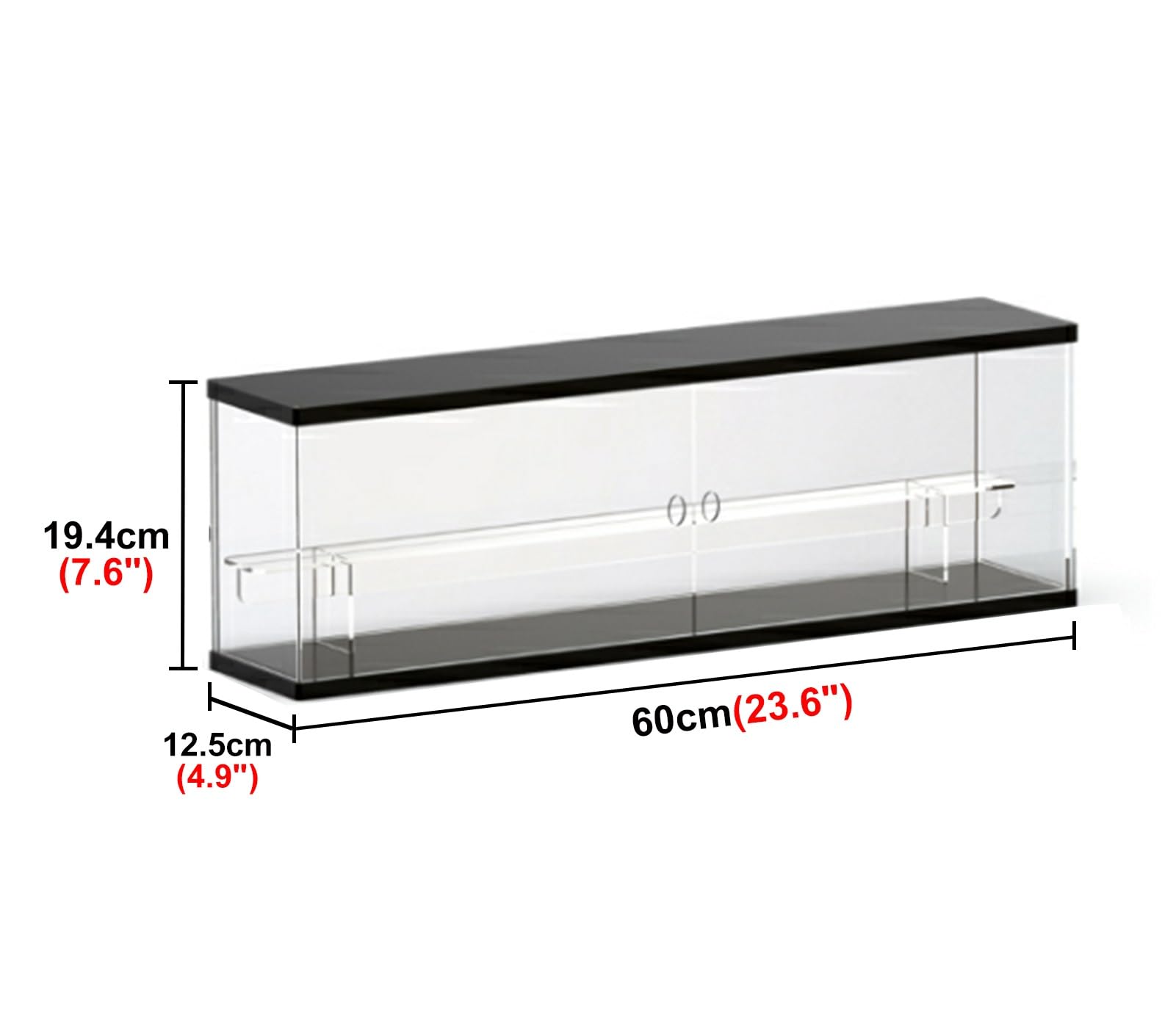 Teca Plexiglass Vetrina Lunga in Acrilico Trasparente con Ripiani, Scatola Portaoggetti per Diverse Piccole Bambole con Ante, Espositore per Modelli da Collezione/Artigianali(2-Layer)