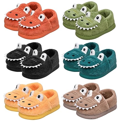 Unisex-Child Plush Faux 𝐅𝐮𝐫 Slip on House Slippers Boys Girls Cow 𝐂rocodile Style Indoor Holiday Slippers2