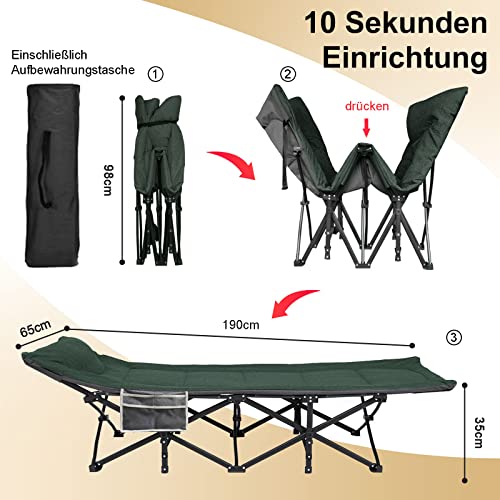 Foto von ATORPOK SHOP Campingbett feldbett klappbar, Extra Breit Faltbar Klappbett Feldbett Campingbett für Outdoor Garten Innen (Grün)