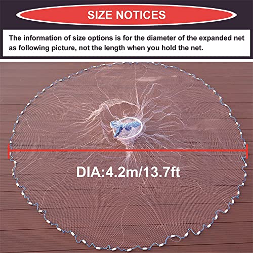 EASY BIG Cast Fishing Net with Aluminum Frame, 0.8 inch Mesh, 7.8-13.8 ft Diameter