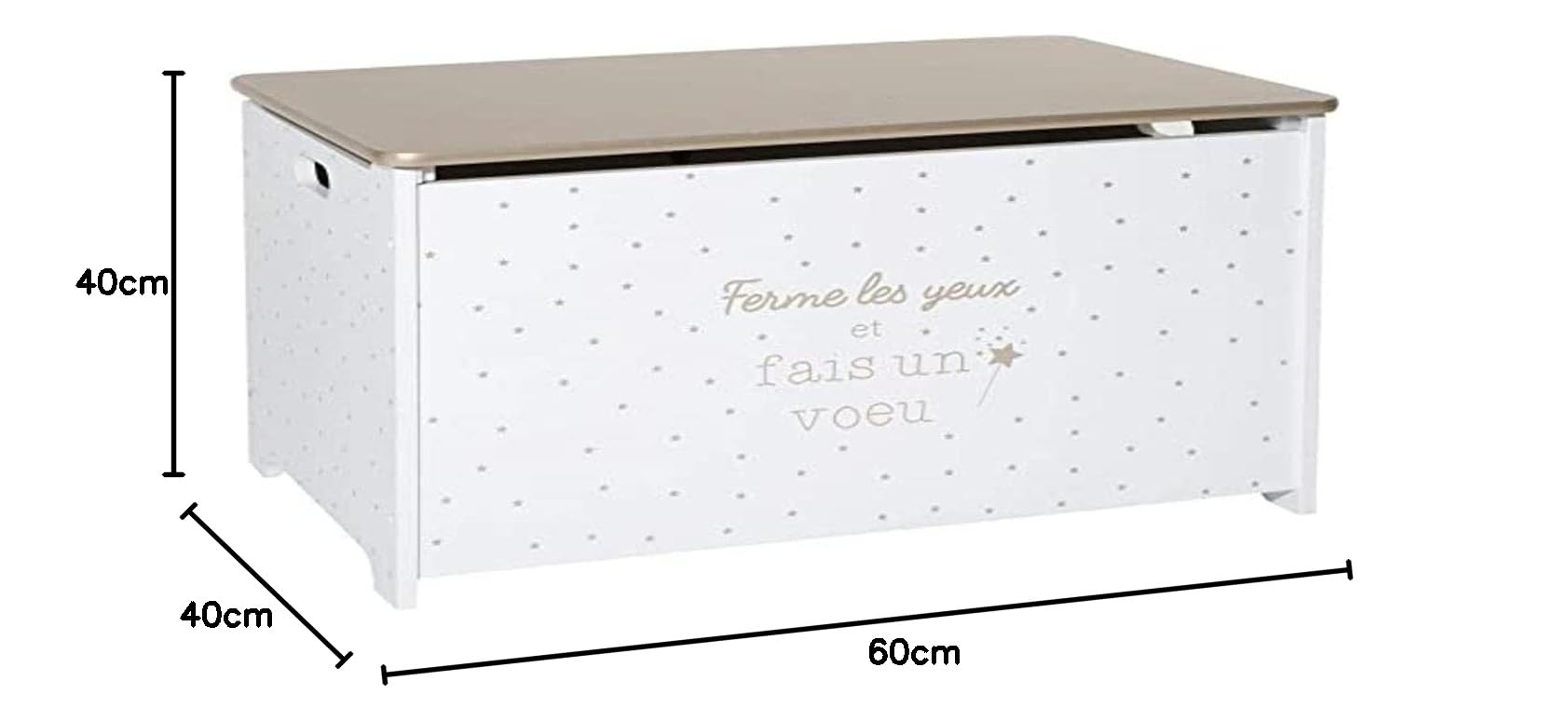 BAÚL INFANTIL PARA JUGUETES COLOR BLANCO Y DORADO - 59 X 37,5 X 38CM