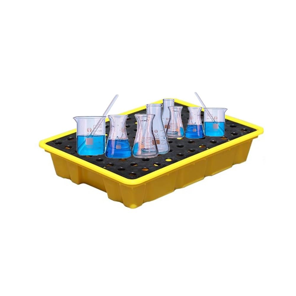 JKJZSALJ Modular Spill Containment Pallet - Heavy-Duty Plastic Anti-Leakage Platforms For Safe Chemical Storage & Spill Protection,Yellow,49 * 35.5 * 9.5cm
