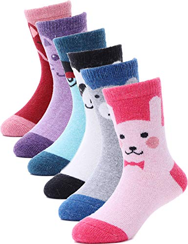 Image of ANTSANG Kids Merino Wool Hiking Socks for Toddlers Boys Girls Warm Thick Thermal Crew Boot Heavy Cozy Gift Socks 6 Pairs