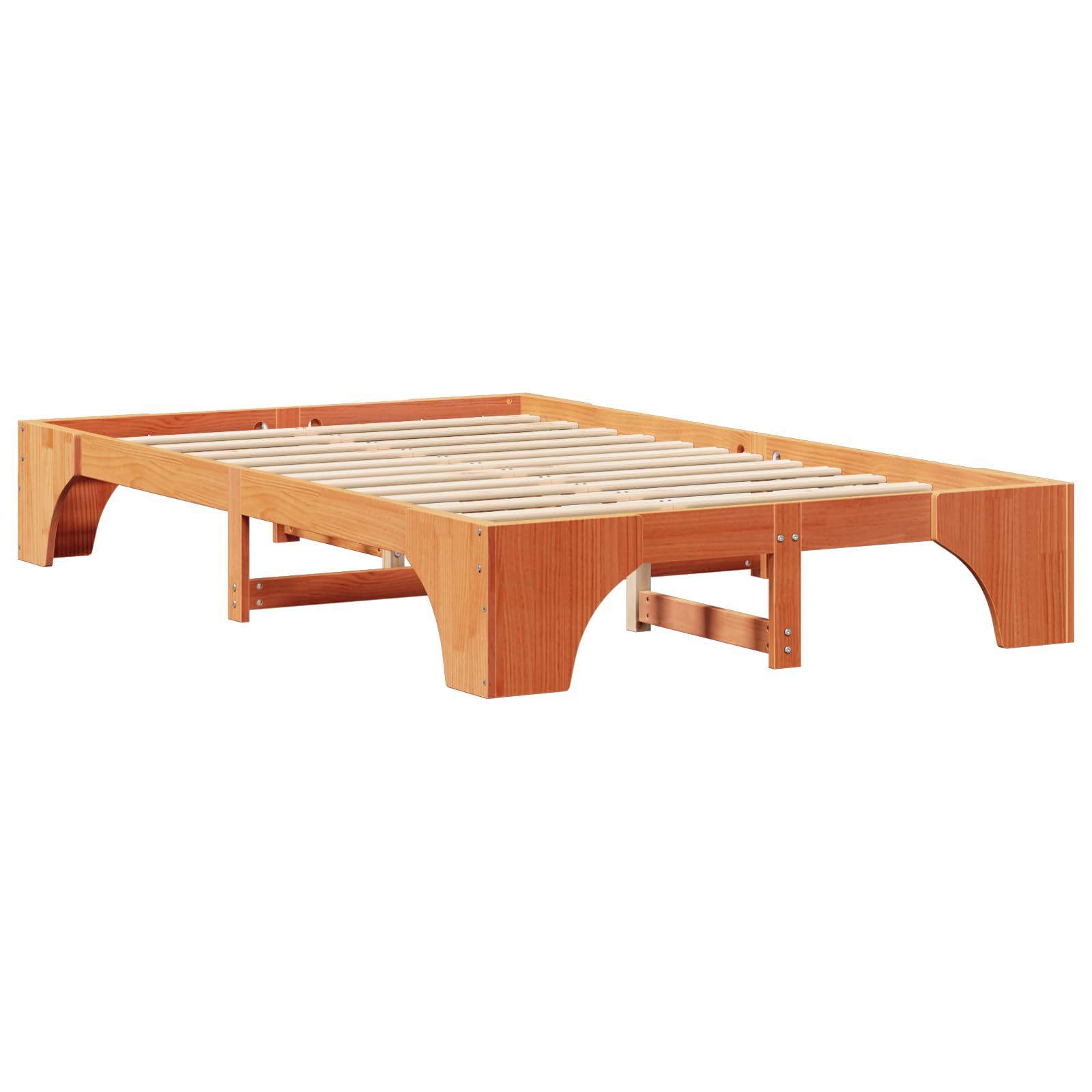 Cama de madera de color marrón cera, madera maciza de 140 x 190 cm, marco de cama de pino duradero, muebles de dormitorio estables