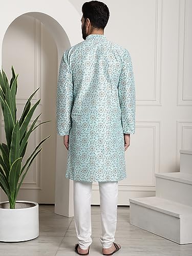 Image of SOJANYA (Since 1958 Men's Silk Blend Printed Kurta and Churidar Pyjama Set