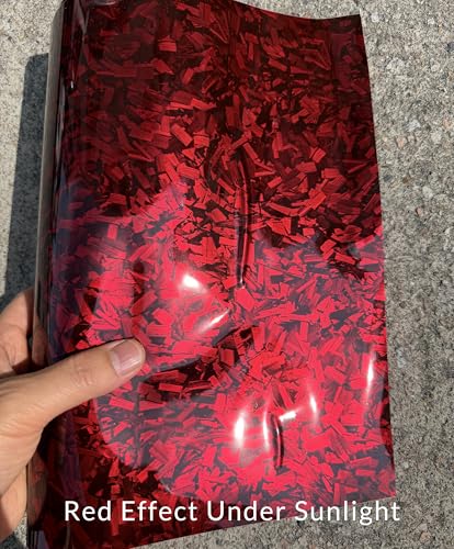 Image of LZLRUN Gloss Forged Carbon Fiber Self Adhesive Vinyl Wrap Film for Car Moto (Chameleon Red, 1.65ft x 3.5ft) | Gloss Chameleon forged carbon texture, With install tools, Air release, Self-adhesive, For car moto furniture laptop