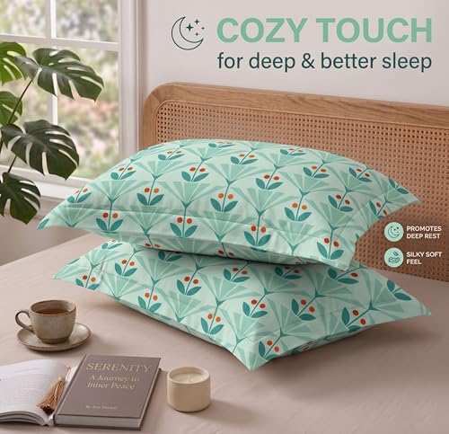 Image of VAS COLLECTIONS Cotton Pillow Cover Set of 2 (17x27 Inches) | Ultra Soft Breathable Pillow Cases for Bed | Skin Friendly, Fade Resistant & Comfortable Pillow Covers for Bedroom Decor (Leaf Green)