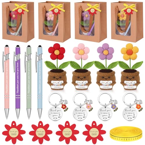 Cadeaux de remerciement enseignant : lot de stylos, porte-clés et poupée en pot de fin d'année