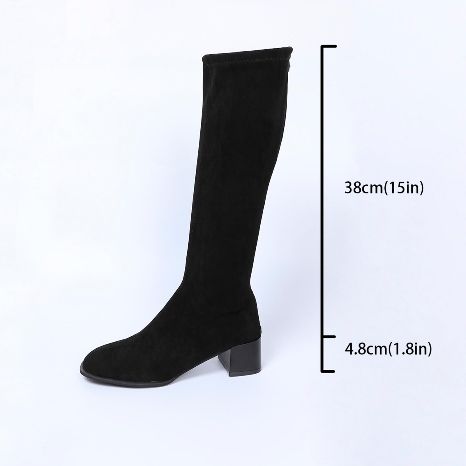 Generico Stivali Lunghi Donna In Pelle Scamosciata Stile Britannico Invernali Con Tacco Spesso E Cerniera Posteriore
