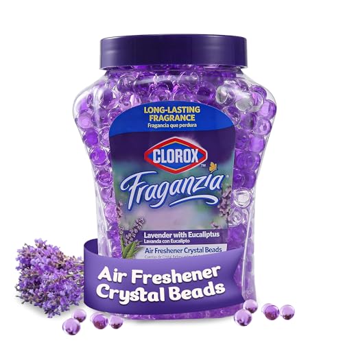 Image of Clorox Fraganzia Crystal Beads Air Freshener, Lavender Eucalyptus, 12 Fl Oz | Long-lasting gel beads freshen home, car, or office; continuous odor elimination without spraying