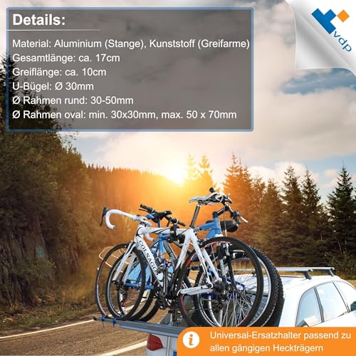 MENABO universal Rahmenhalter für Fahrradträger - kurz 17cm - Rahmenhalterung Ersatzhalter für Fahrrad Heckträger - Fahrradrahmenhalter für Rahmendurchmesser 3-7cm - für U-Bügelrohr mit Ø 3cm