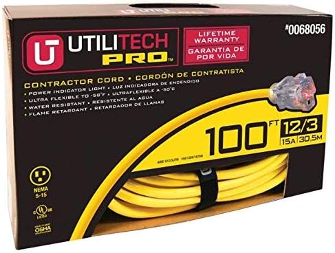 Utilitech Pro 100-ft 15-Amp 125-Volt 1-Outlet 12-Gauge Yellow Outdoor Contractor Extension Cord