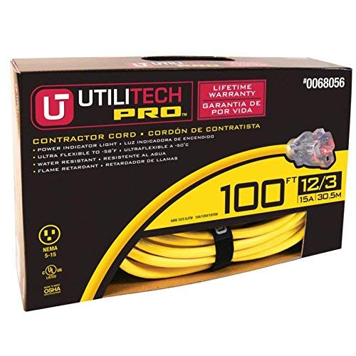 Utilitech Pro 100-ft 15-Amp 125-Volt 1-Outlet 12-Gauge Yellow Outdoor Contractor Extension Cord